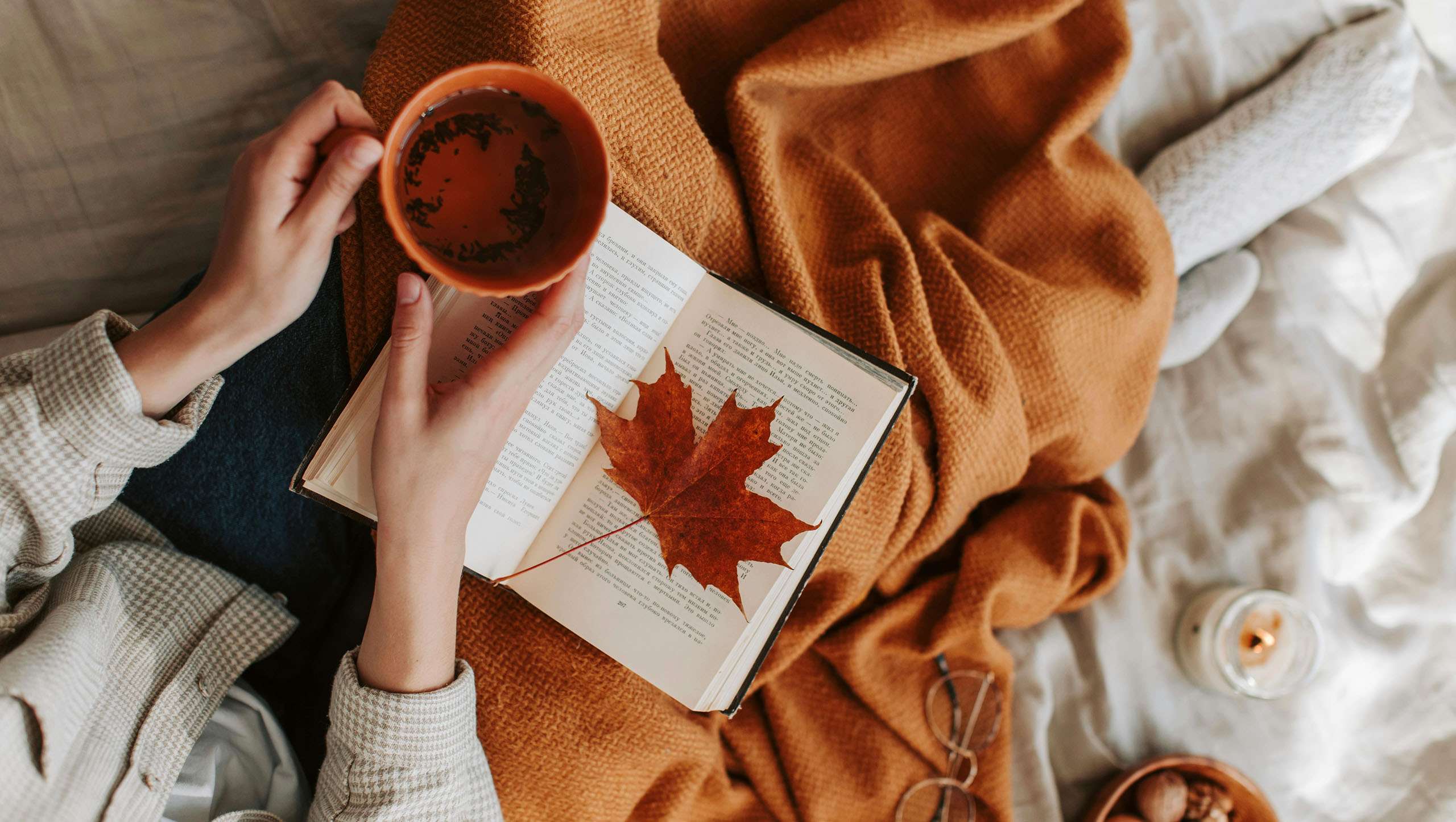 Drinking tea with a cozy blanket